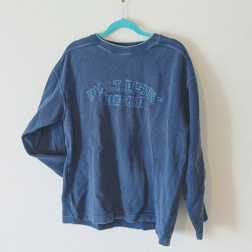 Vintage Retro Walt Disney World Sweater Adult Blue Pullover Crewneck